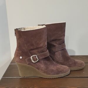 UGG Chocolate Suede Wedge Boots Size 11